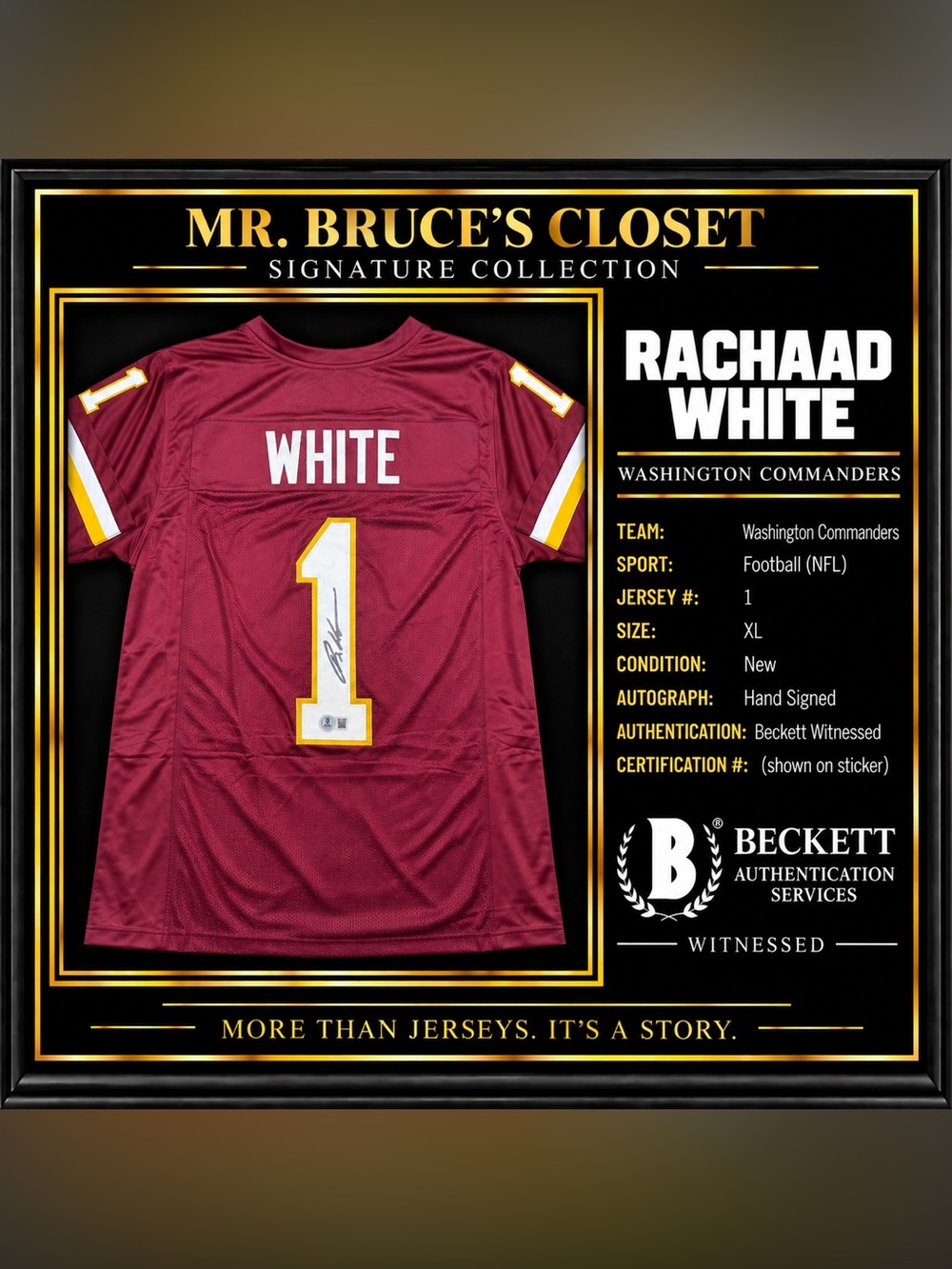 Rachaad White Signed Washington Commanders #1 Jersey Beckett Witnessed Auto XL